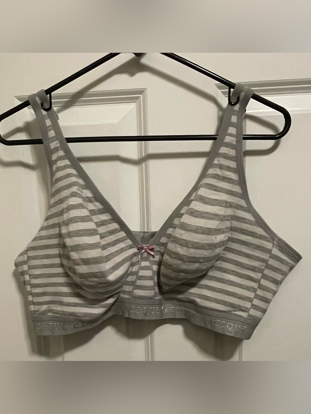 Cacique Lane Bryant Cotton No-Wire Bra 46D Gray White Stripe Comfort Wireless
